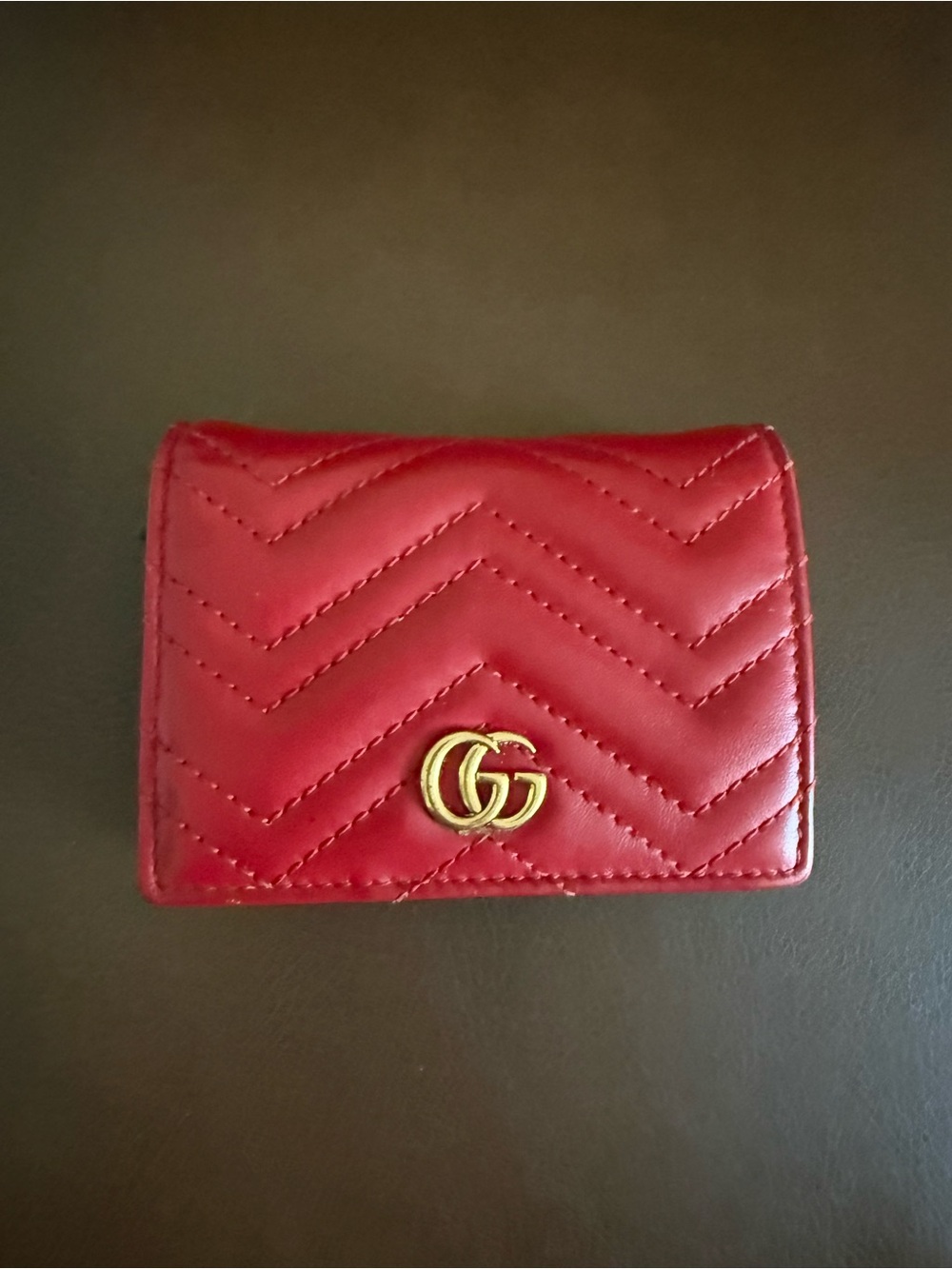Gucci Marmont Small Red Quilted Leather Wallet with Gold GG